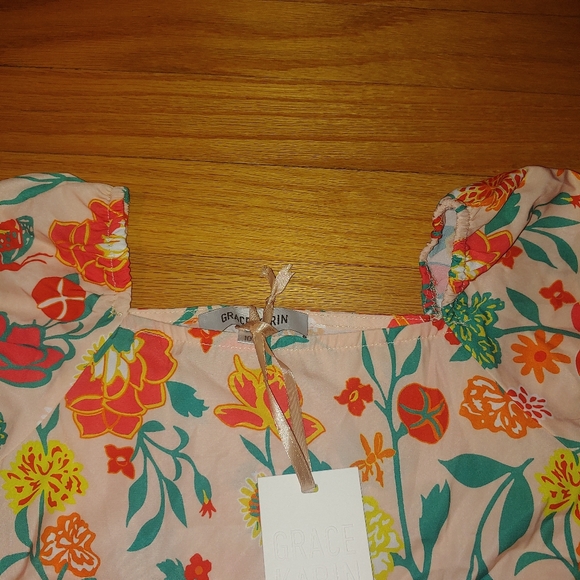 Summer Orange Floral Square Neck Short Sleeved Peplum Top GRACE KARIN Girls 10Y - Picture 5 of 9